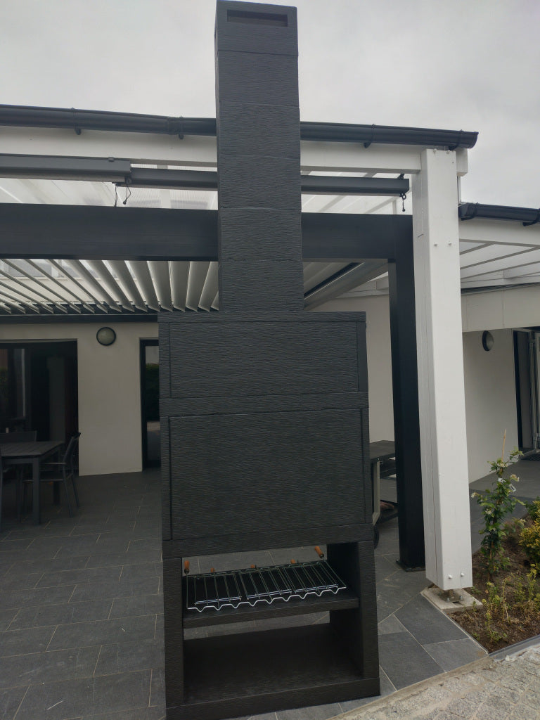 Línea 25 – Barbacoa moderna de diseño (4 colores) con parrilla de acero de 80 cm incluida