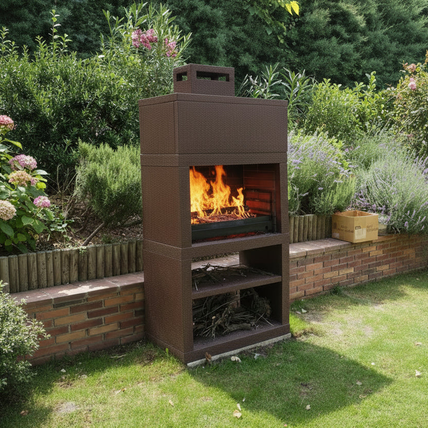 Línea 25 – Barbacoa moderna de diseño (4 colores) con parrilla de acero de 80 cm incluida
