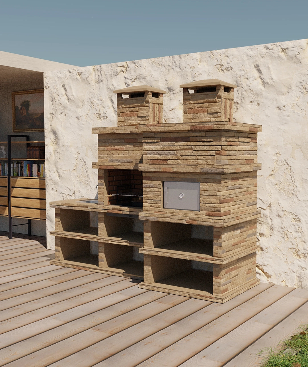 🔥 Barbacoa de obra Rocca Four 464 – Con horno de leña y fregadero lateral