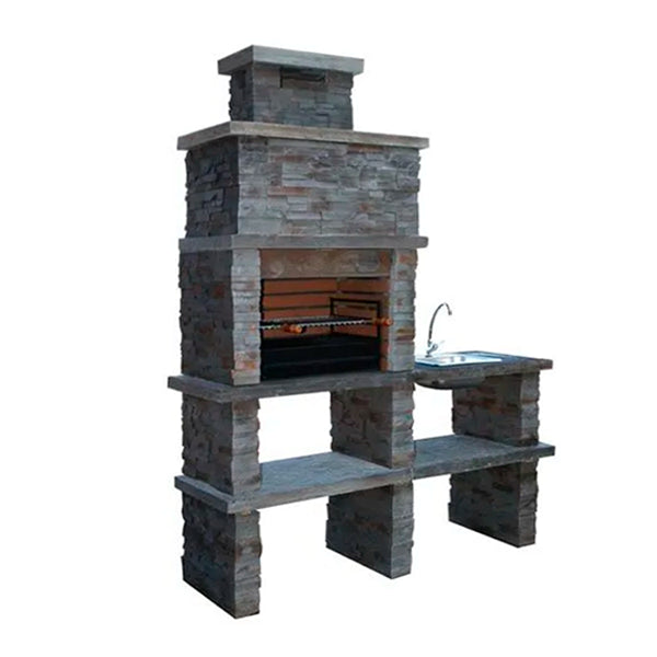 Montara 40 – Barbacoa de piedra artificial imitación pizarra con parrilla de 60 cm y fregadero de acero inoxidable