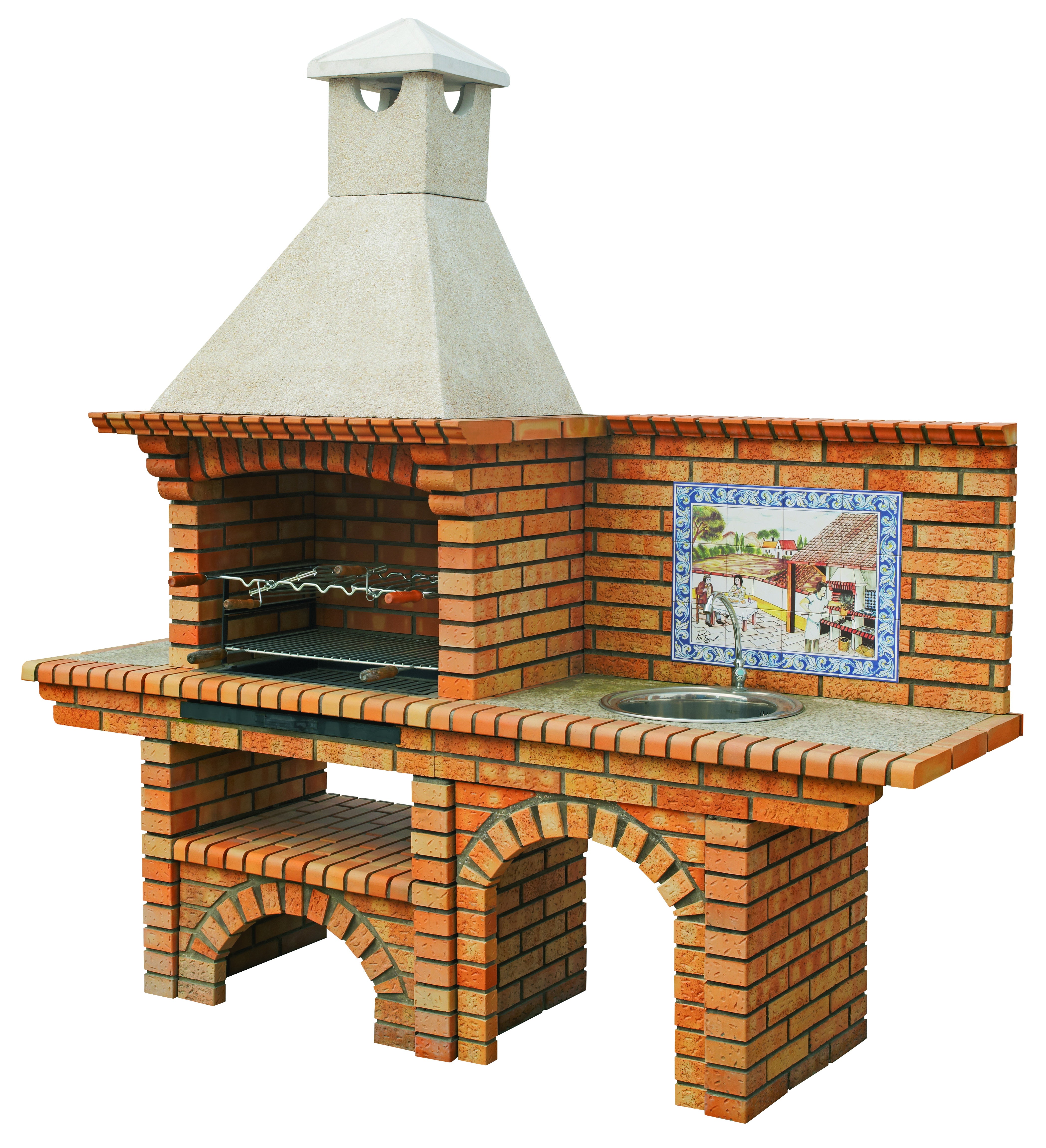 Calabria 502G – Barbacoa de ladrillo y piedra reconstituida con encimera – abertura de 70 cm