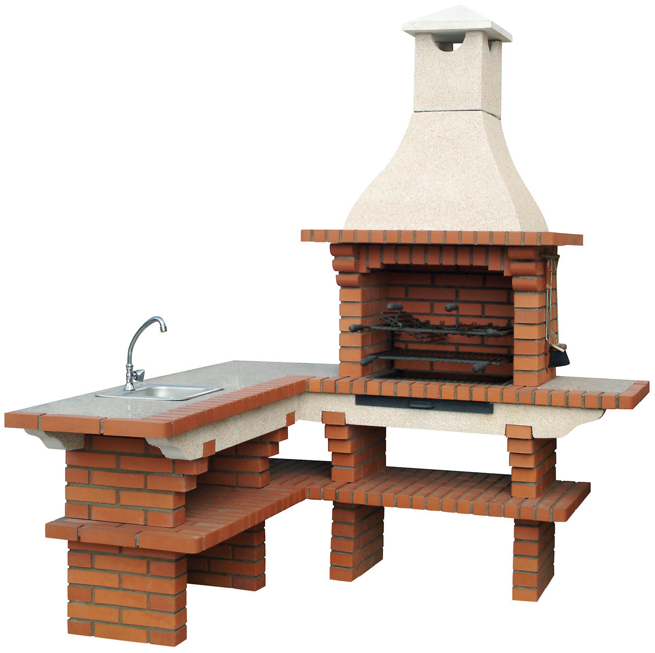 Barbacoa de ladrillo y piedra reconstituida Calabria 700 esquinera 190x190 cm - fregadero opcional