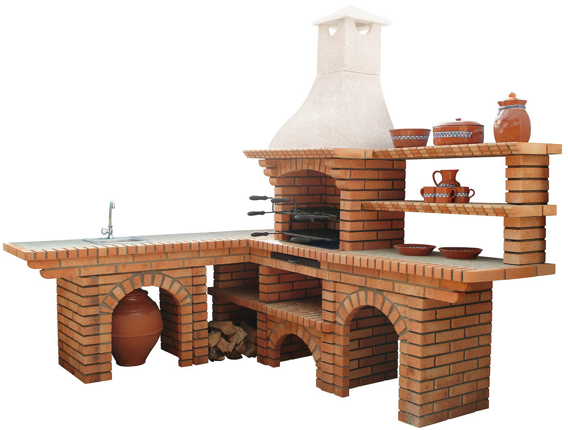 Barbacoa de ladrillo y piedra reconstituida Calabria 700 esquinera 190x190 cm - fregadero opcional