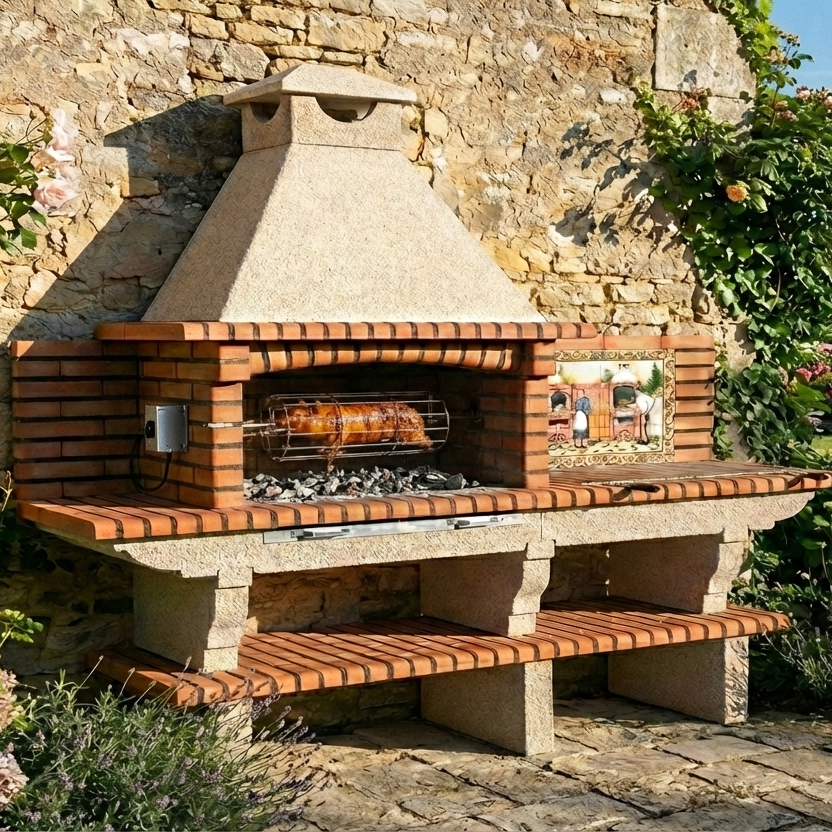Asador de cochinillo Inox + Motor eléctrico (para barbacoas Terracotto/Rustika/Nexa/Inoxa)