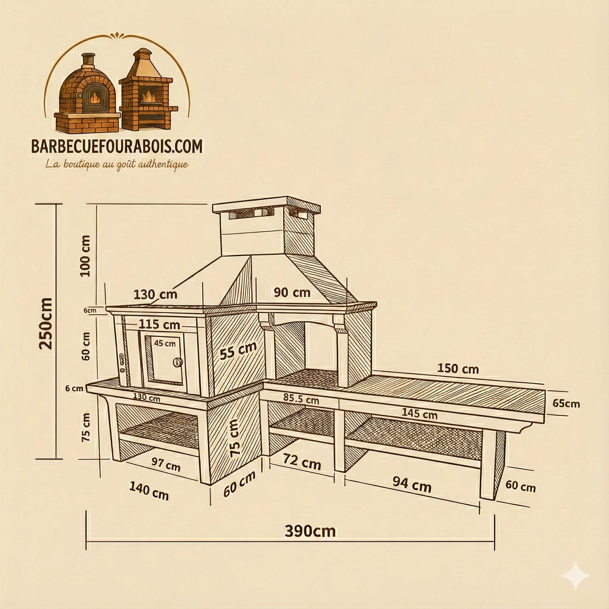 Granito 17 – Cocina exterior de granito en bruto con horno y fregadero (parrilla de 70 cm)