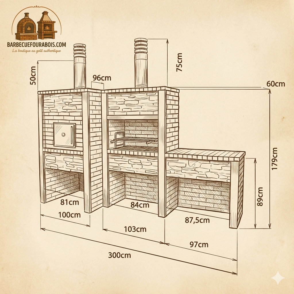 Inoxa 307 – Cocina exterior premium de piedra reconstituida con horno Ø75 cm + barbacoa 80×38 y encimera de gres
