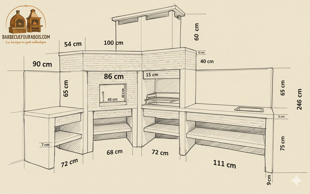 Granito 43 – Cocina de exterior esquinera de granito con horno y fregadero (barbacoa 70 cm)