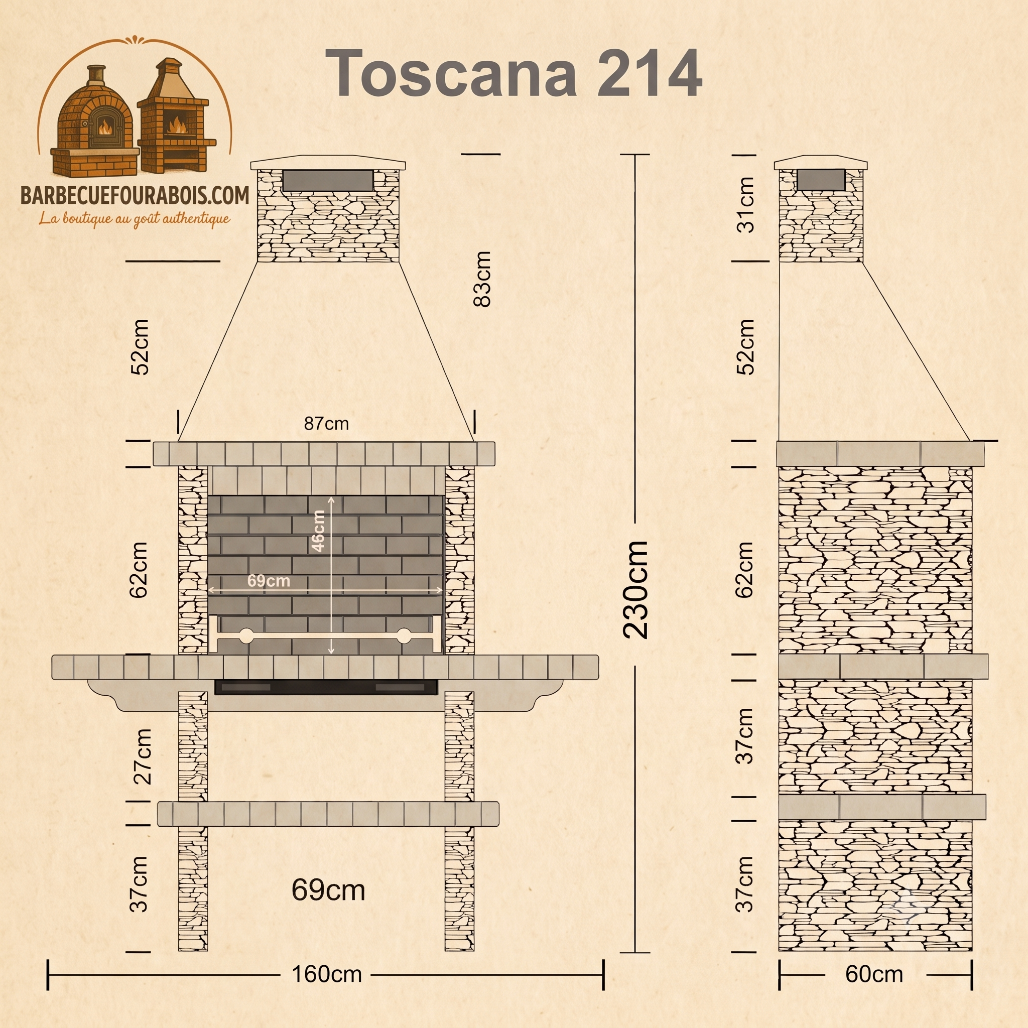 Toscana 214 – Barbacoa de piedra reconstituida