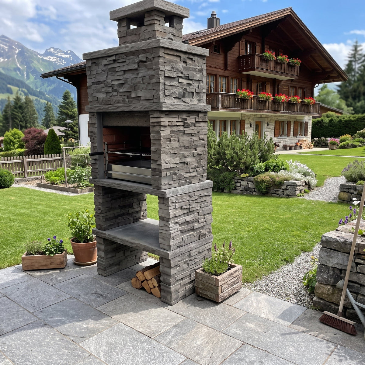 Montara 10 – Reconstituted stone barbecue with a slate-effect finish and 60 cm grill (stainless steel optional)