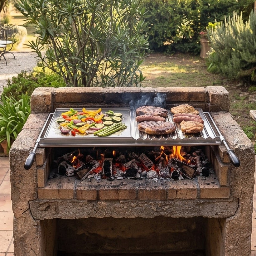 Plancha de acero inoxidable - Placa de cocción para barbacoa (60x38 a 100x60 cm)