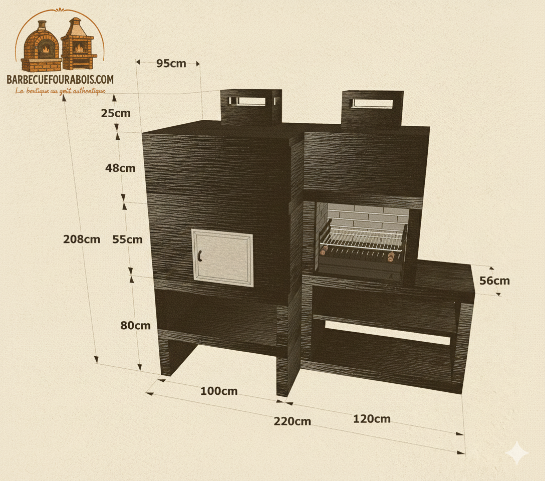 Línea 12F – Barbacoa Moderna Modular con Horno Ø80 y Parrilla 60 cm