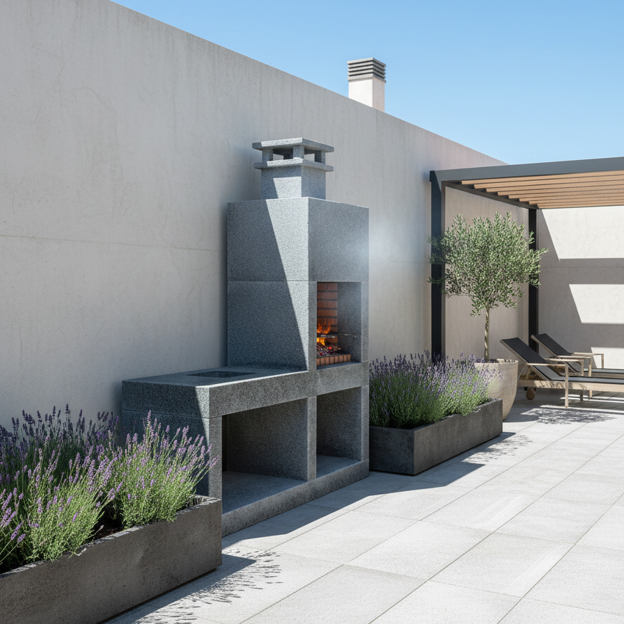 Pietra 049 – Cocina exterior moderna de granito con parrilla de 60 cm (187 cm)
