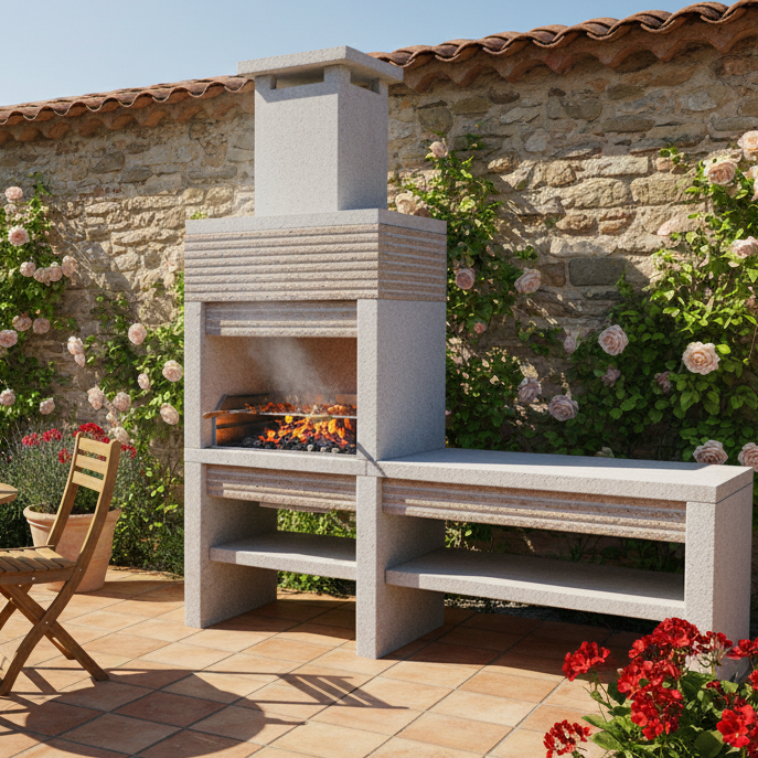 Granito 24 – Cocina de exterior de granito con fregadero y parrilla de 70 cm