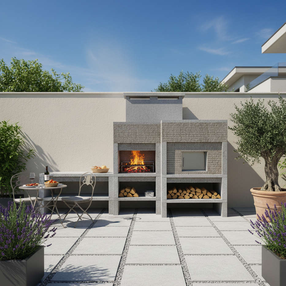 Granito 25 – Cocina exterior de granito XXL con horno y fregadero (parrilla de 70 cm)