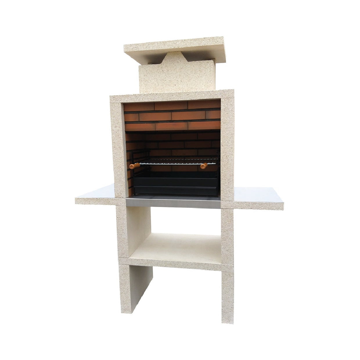 Nexa 605 – Barbacoa de piedra con hogar de ladrillo, parrilla de 60×40 cm (acero inoxidable opcional)