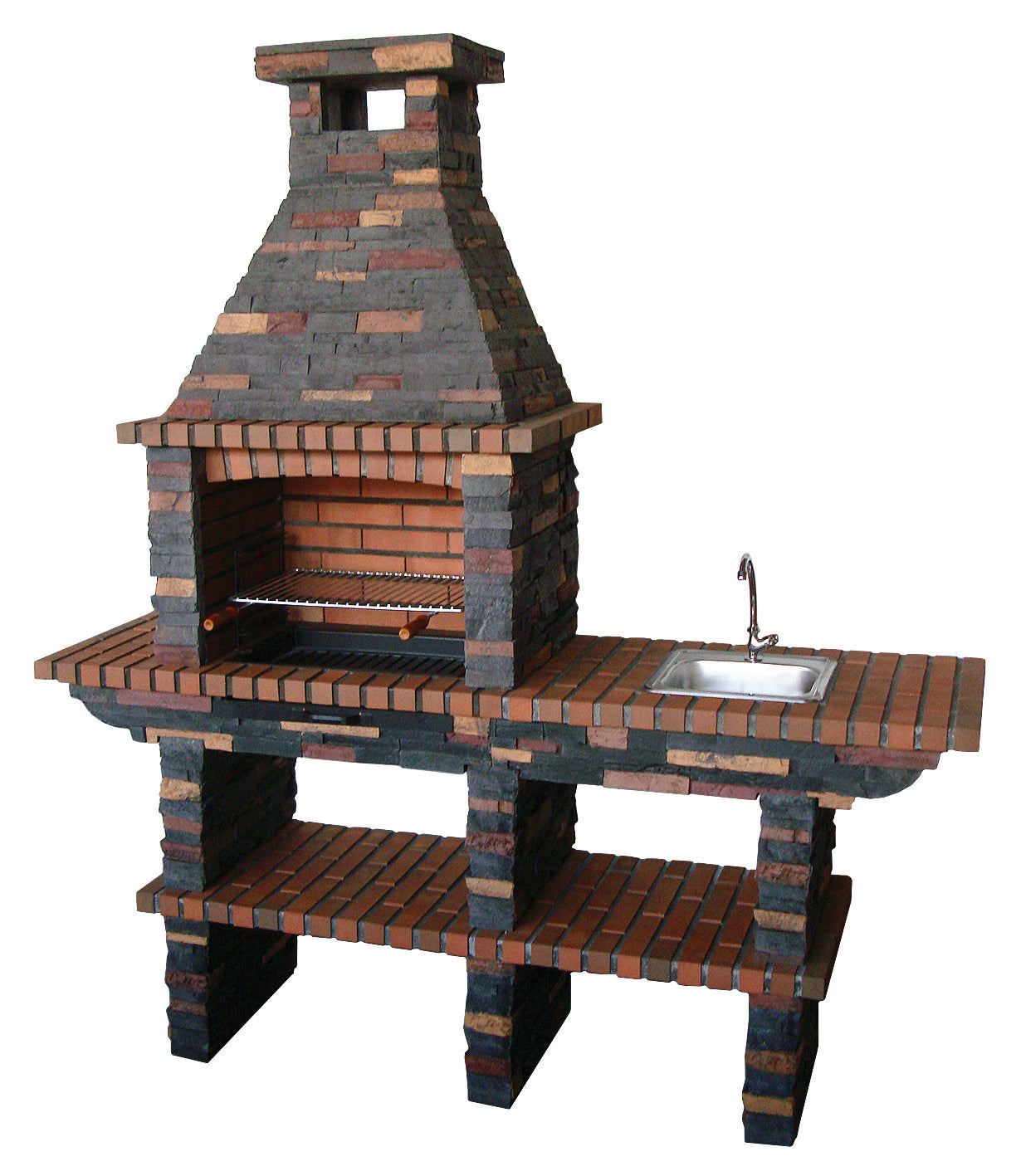 Rustika 207 – Barbacoa de piedra reconstruida con encimera (fregadero + grifo opcional) – Parrilla 60×38 cm