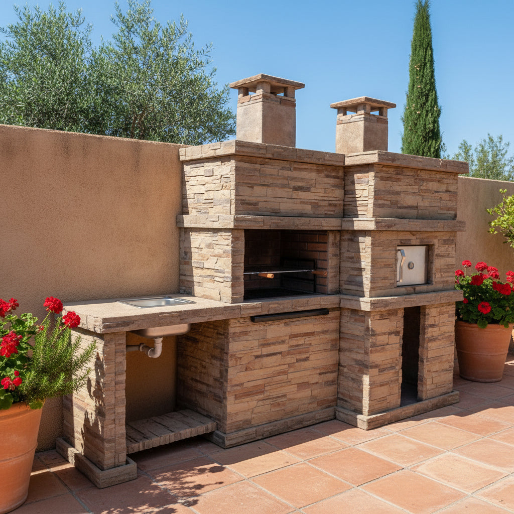 🔥 Rocca Four 474 – Barbacoa de Piedra con Horno y Fregadero Inoxidable