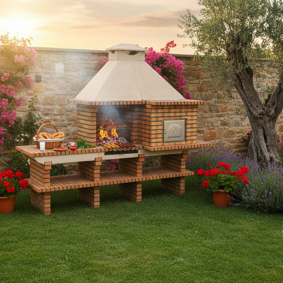 TerraCotto 145 – Barbacoa de ladrillo con horno y fregadero