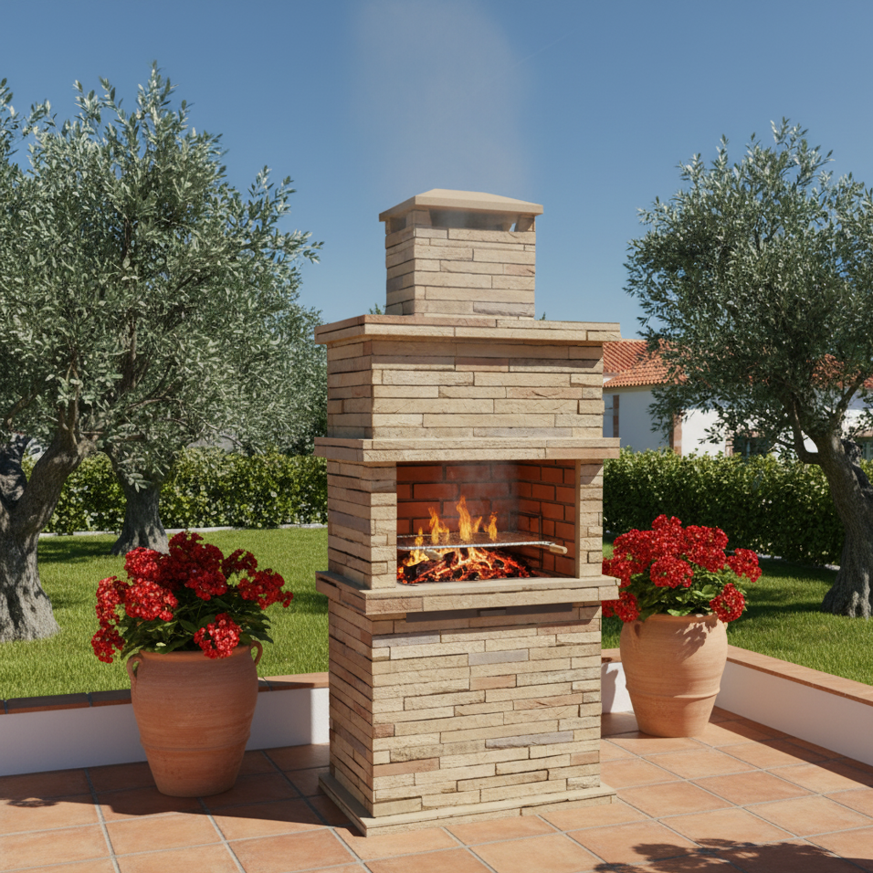 Barbacoa de Piedra Reconstituida Rocca 470 – Diseño Macizo y Rusticidad Mediterránea