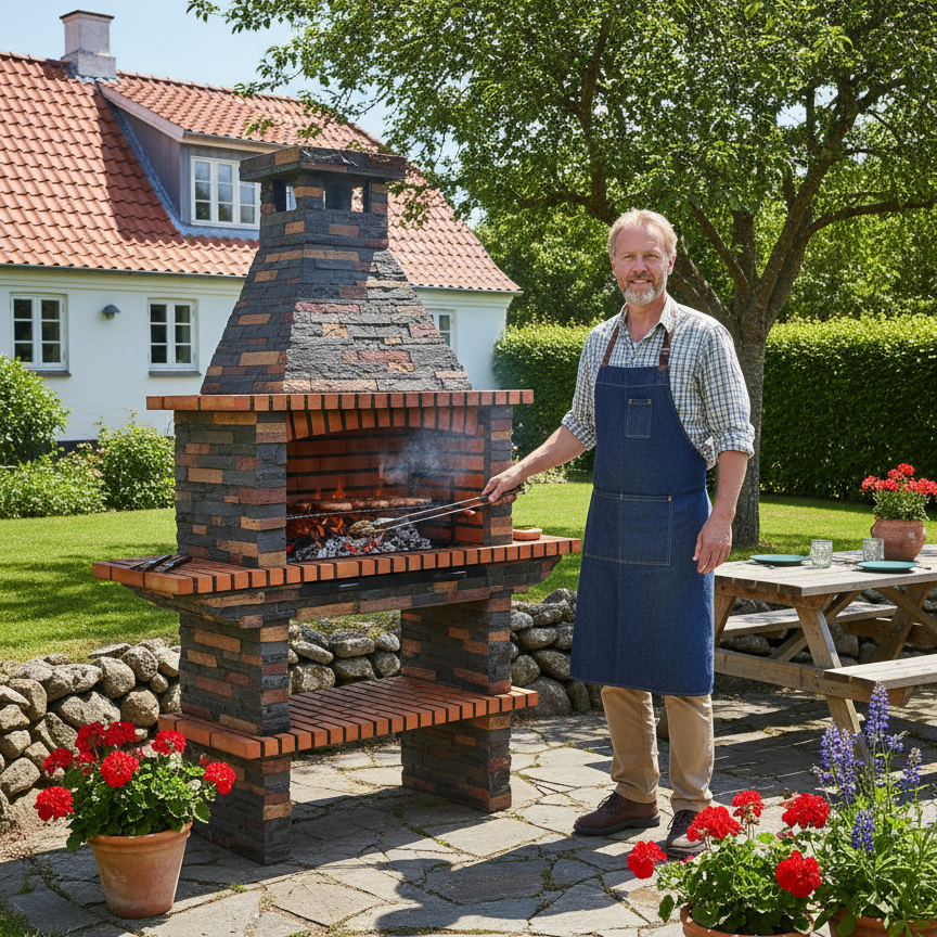 Rustika 204 – Barbacoa de piedra reconstruida y ladrillos con parrilla de 80×38 cm (acero inoxidable opcional)