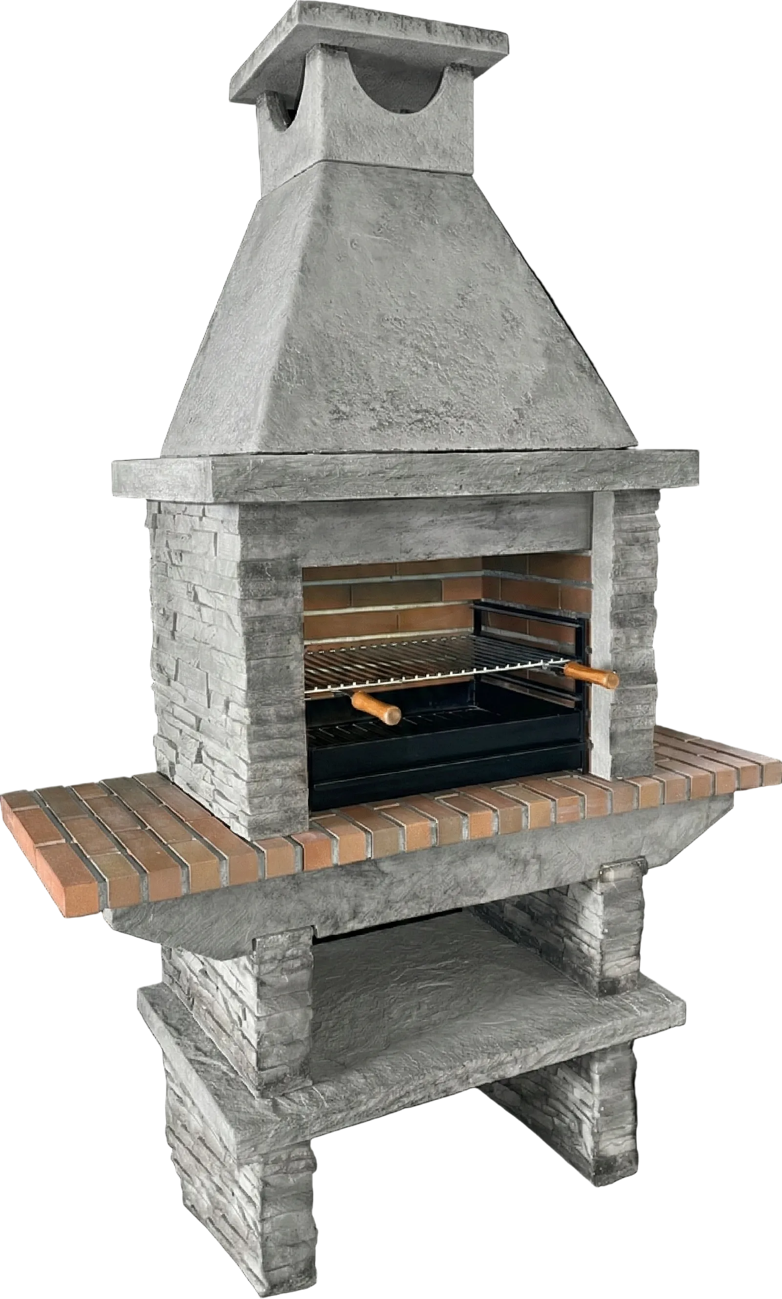 Basalto 260 – Barbacoa de piedra reconstituida de pizarra con estantes laterales (Gris o Marrón) – Parrilla de 60 cm