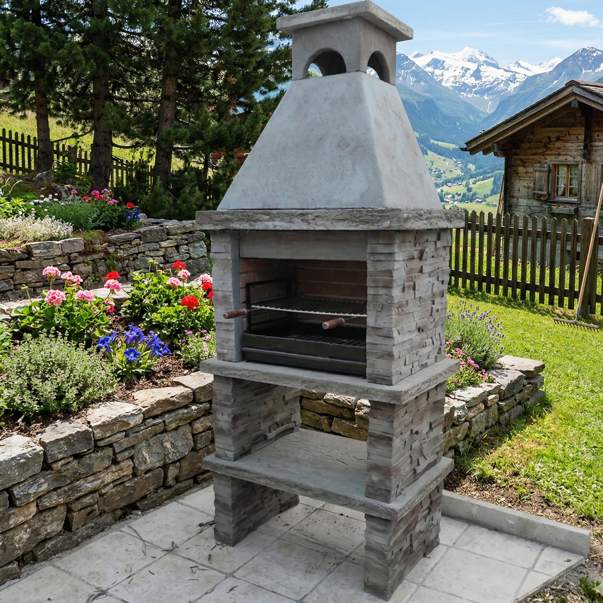 Basalto 160 – Barbacoa de piedra reconstituida imitación pizarra (Gris o Marrón) – Parrilla de 60 cm