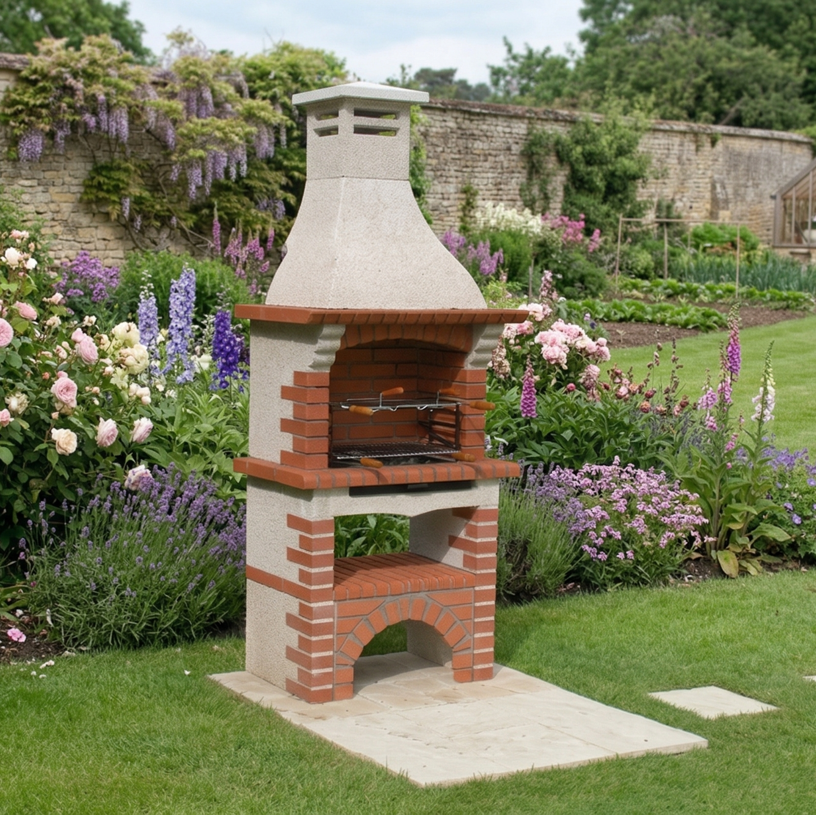 Calabria 105 – Barbacoa tradicional de ladrillo y piedra reconstituida – parrilla de 60 cm