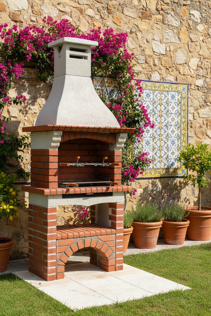 Calabria 105 – Barbacoa tradicional de ladrillo y piedra reconstituida – parrilla de 60 cm