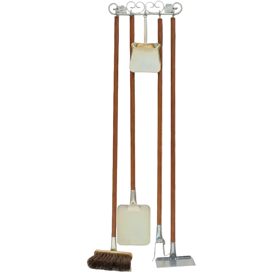 Funda para horno de leña – Set de utensilios con mangos de madera y cabezales de acero inoxidable + soporte de pared (140 cm)
