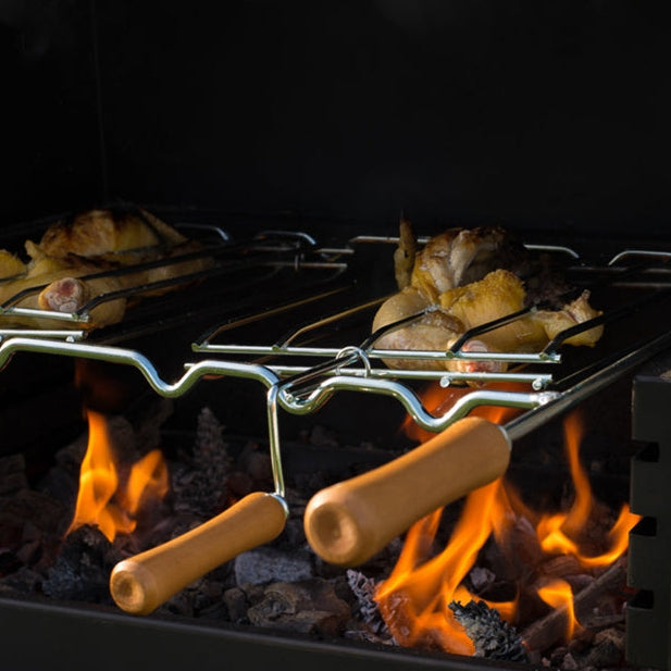 Parrilla Doble para Barbacoa – Mangos de Madera (Pescado y Asados) – Acero o Inoxidable – 5 tamaños