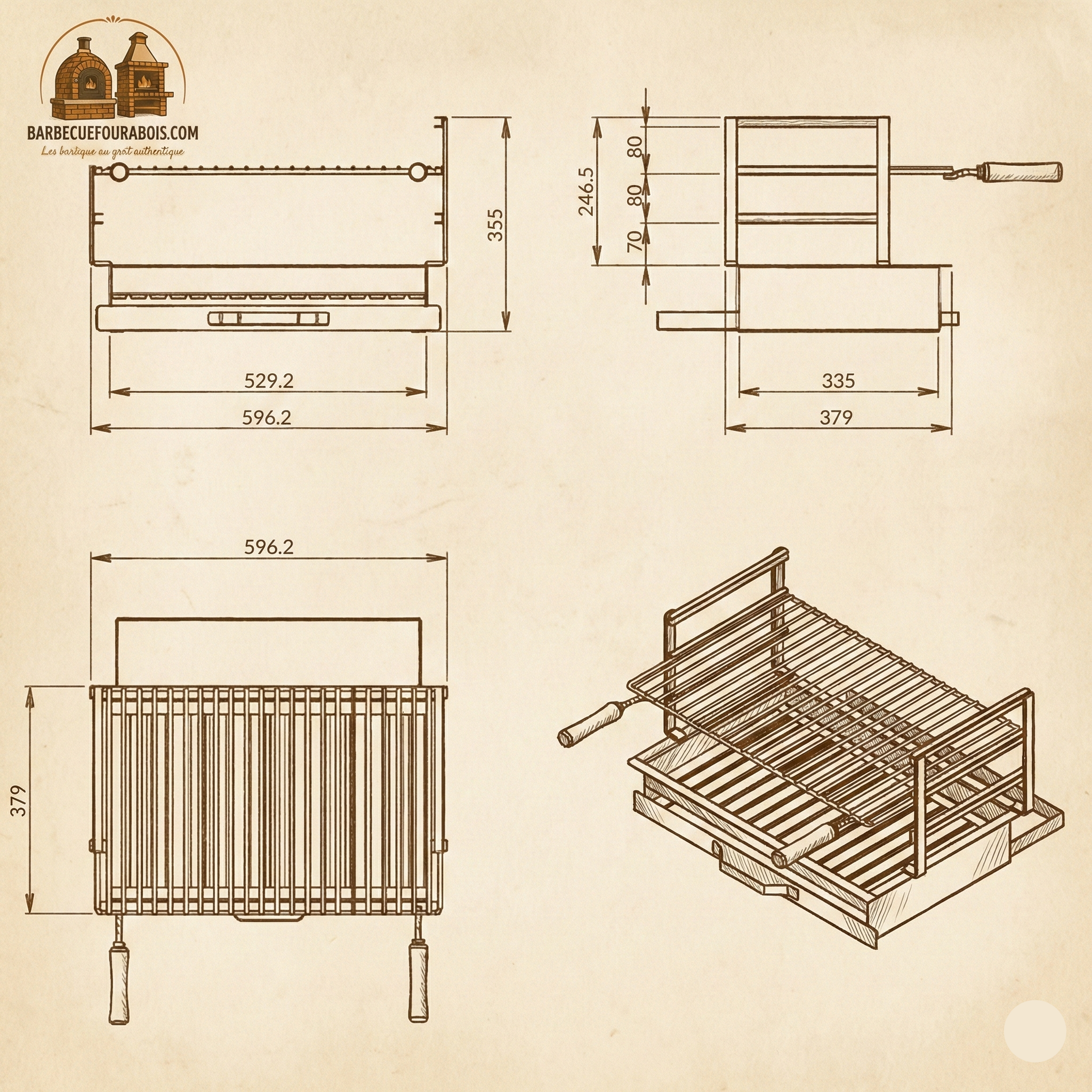 Asador empotrable de acero inoxidable – 60x38 / 70x38 / 80x38 – Con parrilla y cajón (Envío gratuito)