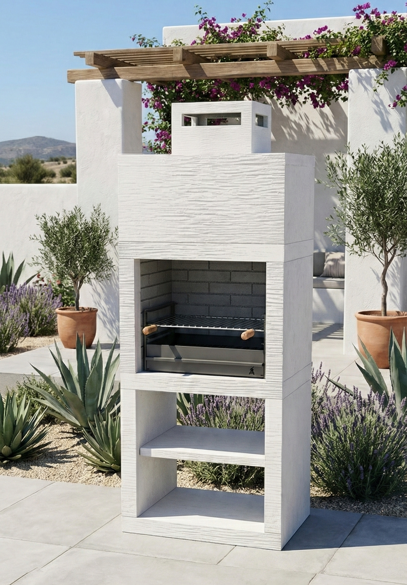 Línea 10 – Barbacoa de diseño moderno (4 colores) con parrilla de acero de 60 cm incluida