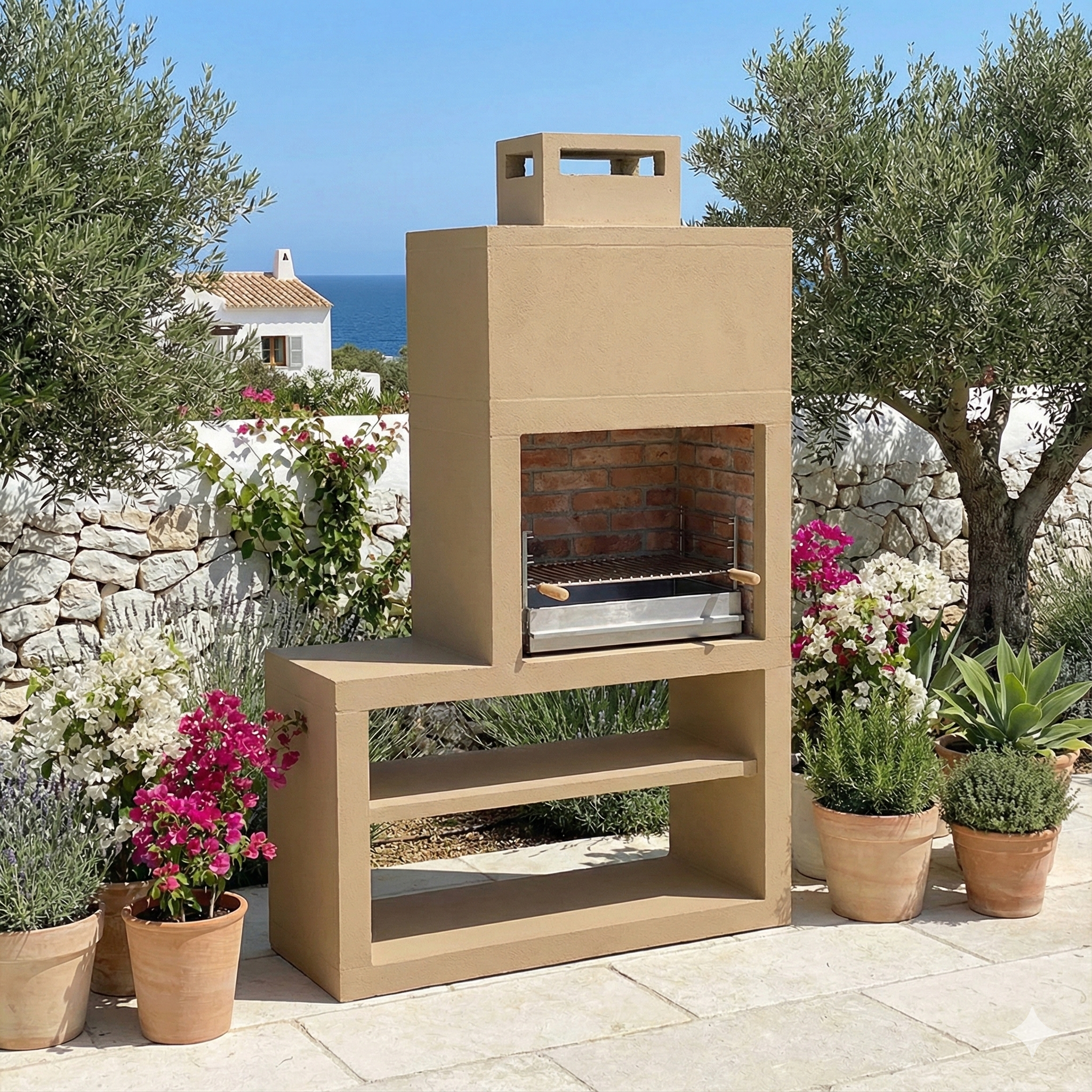 Línea 12 – Barbacoa moderna con módulo lateral (4 colores) – parrilla de acero de 60 cm incluida