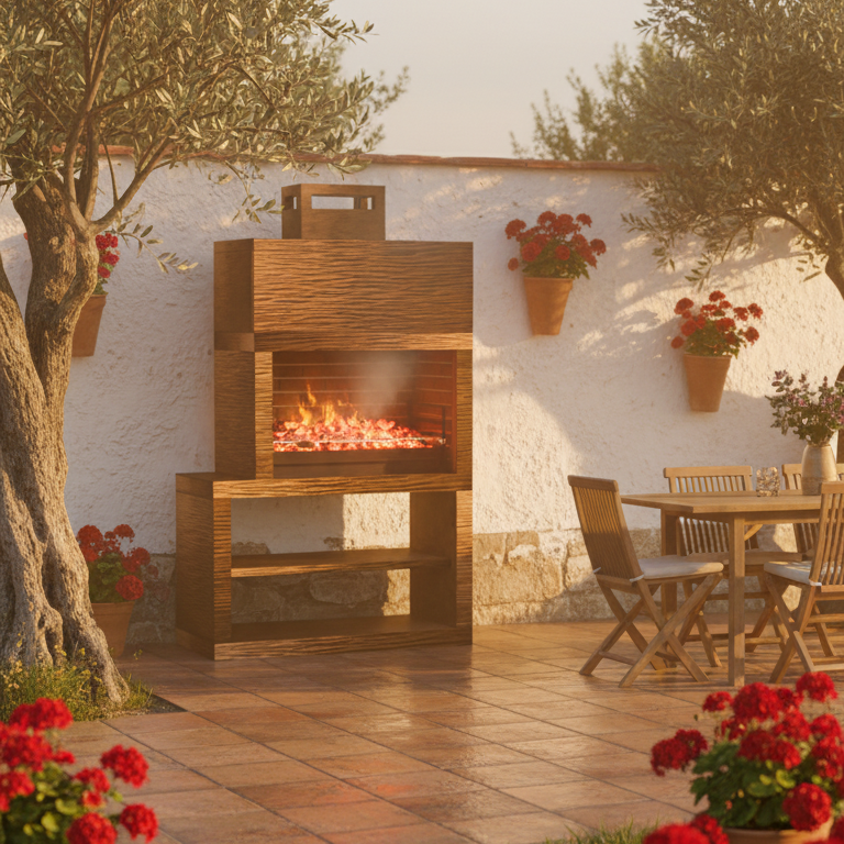 Línea 13 – Barbacoa moderna con módulo lateral (4 colores) – parrilla de acero de 80 cm incluida