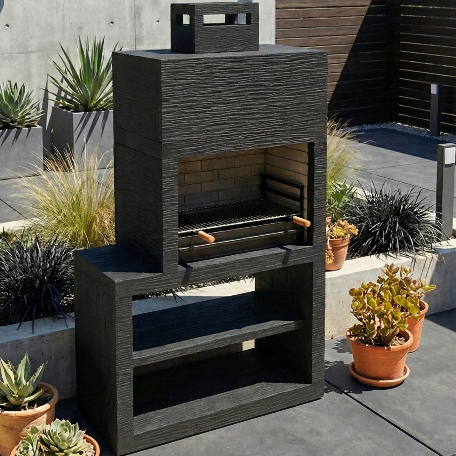 Línea 13 – Barbacoa moderna con módulo lateral (4 colores) – parrilla de acero de 80 cm incluida
