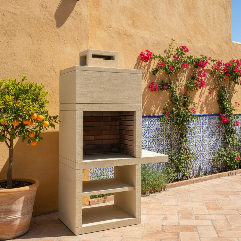 Línea 15 – Barbacoa moderna con balda lateral (4 colores) – parrilla de acero de 60 cm incluida