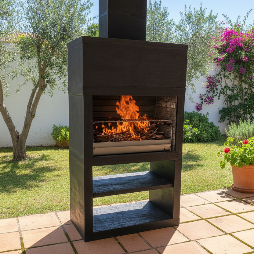 Línea 25 – Barbacoa moderna de diseño (4 colores) con parrilla de acero de 80 cm incluida