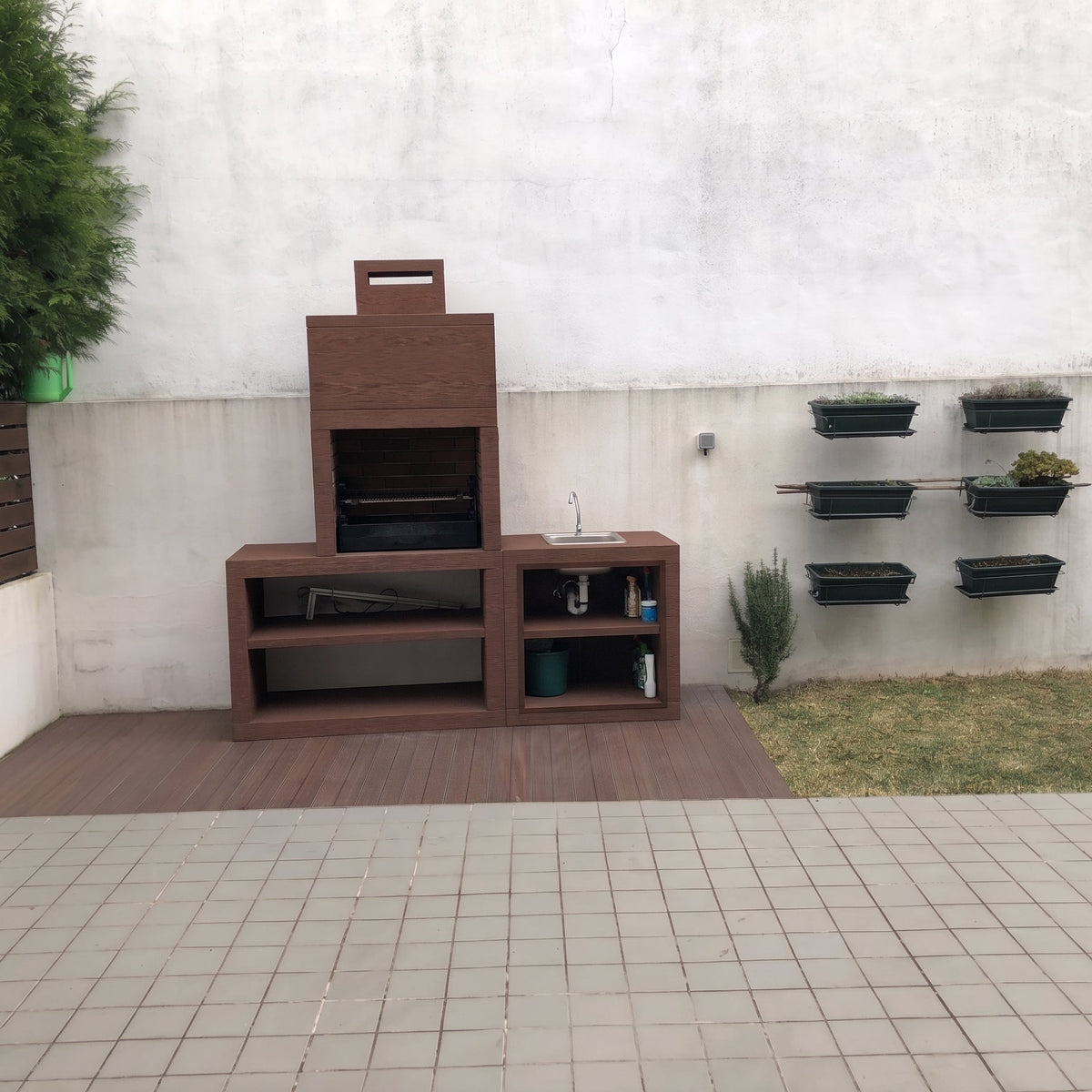 Línea 30 – Cocina exterior moderna de 200 cm (módulos intercambiables) – parrilla de acero de 60 cm, fregadero opcional