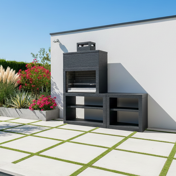 Línea 35 – Cocina exterior moderna de 200 cm (módulos intercambiables) – parrilla de acero de 80 cm, fregadero opcional