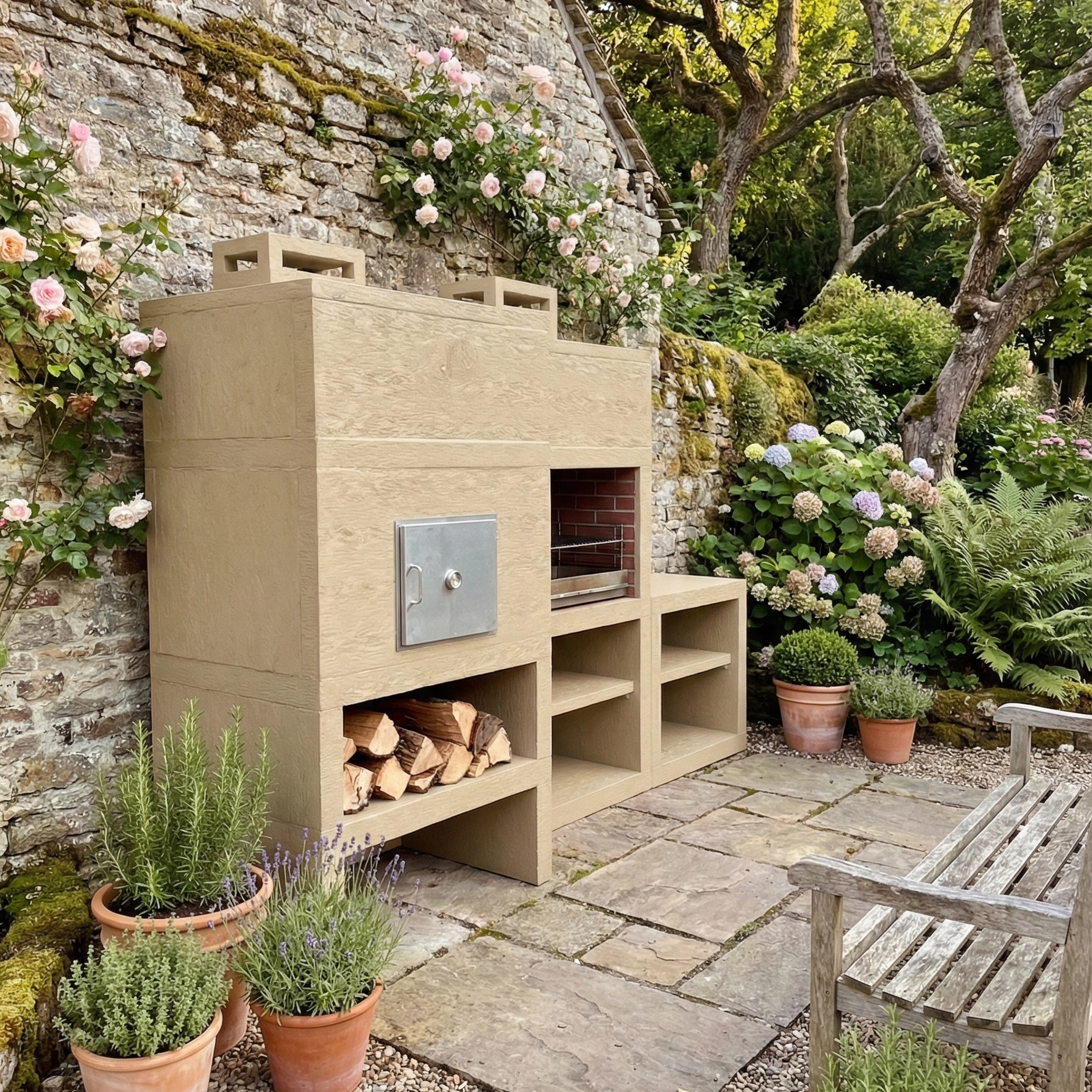 Línea 41F – Cocina modular para exterior con horno Ø80 cm y fregadero opcional (80 cm)