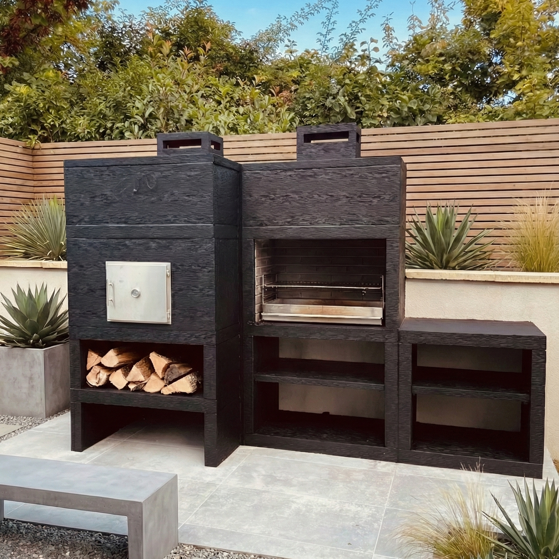 Línea 41F – Cocina modular para exterior con horno Ø80 cm y fregadero opcional (80 cm)