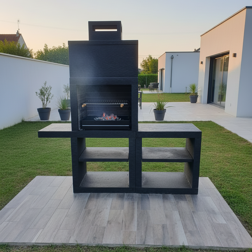 Línea 45 – Cocina exterior moderna de 200 cm (módulos intercambiables) – parrilla de acero de 60 cm, fregadero opcional