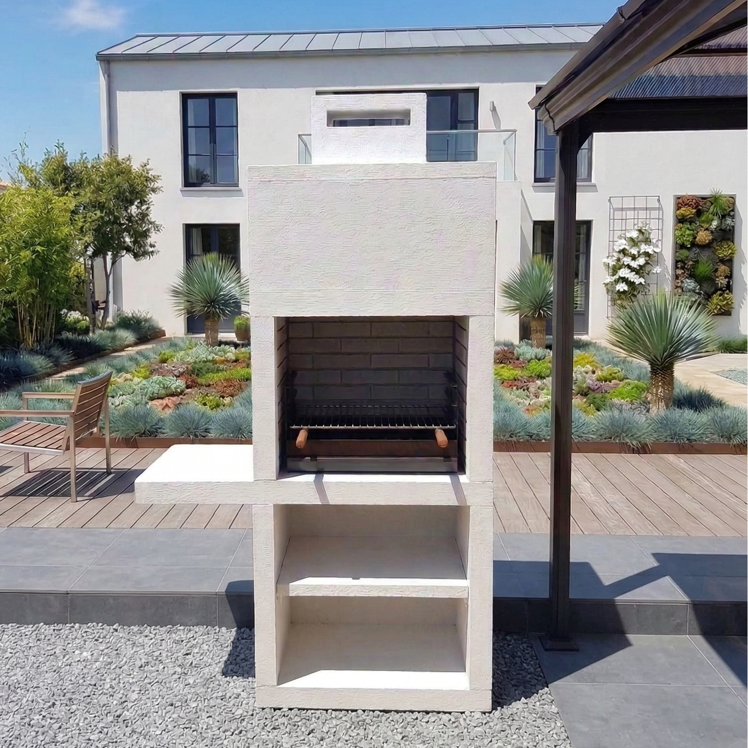Línea 15 – Barbacoa moderna con balda lateral (4 colores) – parrilla de acero de 60 cm incluida