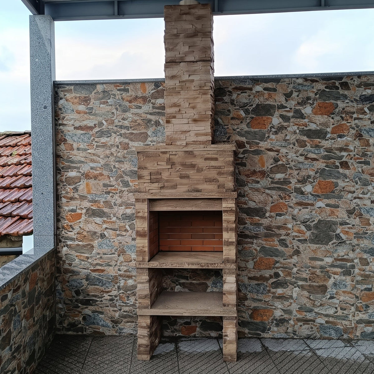 Montara 10 – Barbacoa de piedra reconstituida imitación pizarra con parrilla de 60 cm (acero inoxidable opcional)