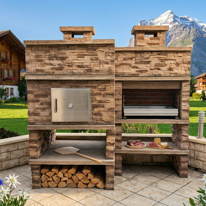 Montara 25 Four 90 – Slate-look stone barbecue with 80 cm grill and 90 cm wood-fired oven