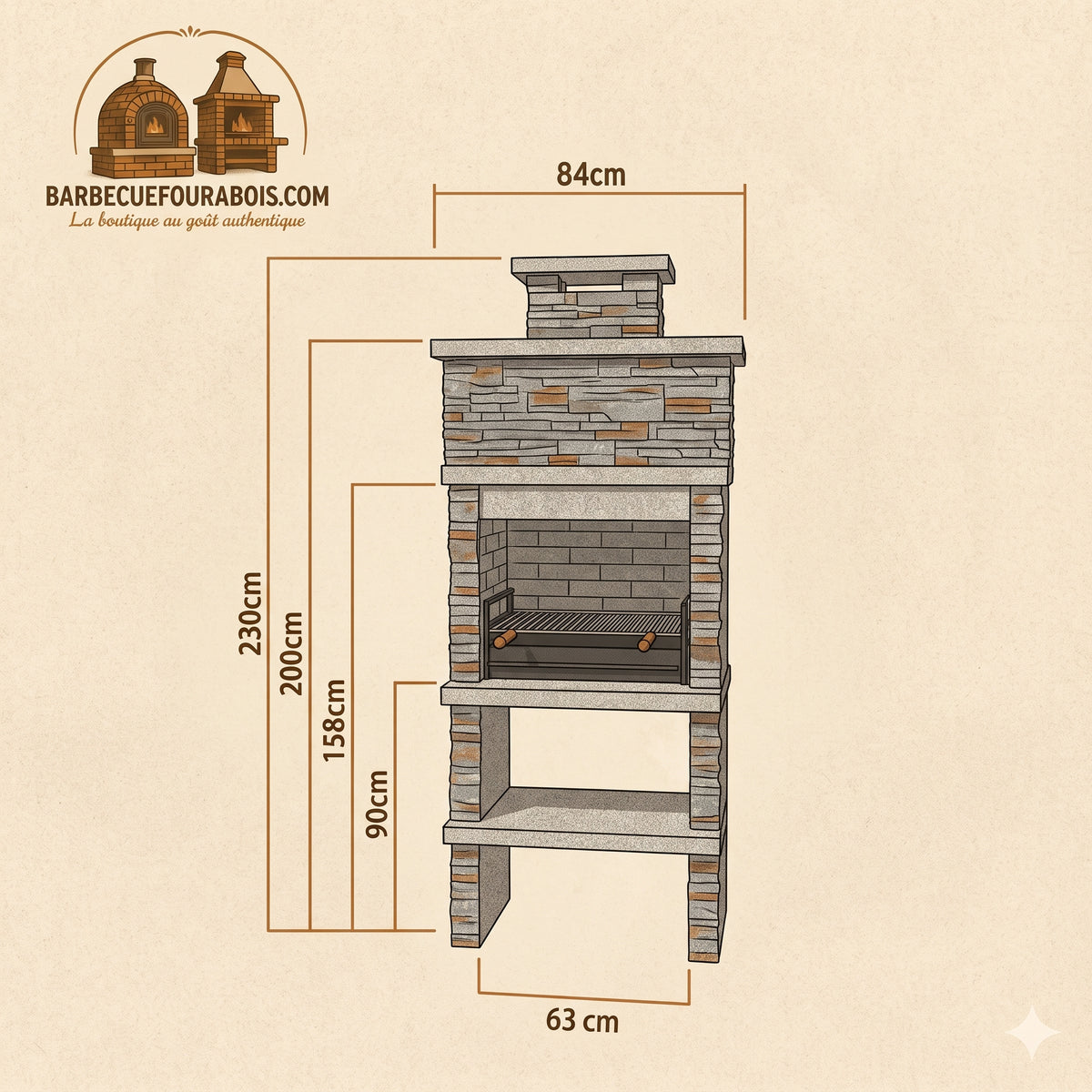 Montara 10 – Reconstituted stone barbecue with a slate-effect finish and 60 cm grill (stainless steel optional)