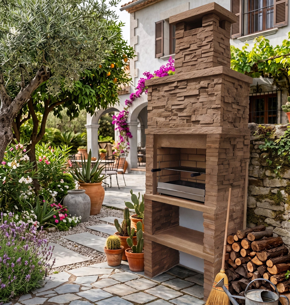 Montara 10 – Reconstituted stone barbecue with a slate-effect finish and 60 cm grill (stainless steel optional)