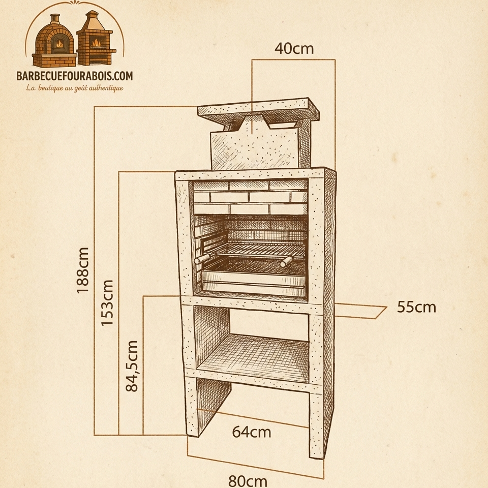 Nexa 601 – Barbacoa moderna piedra amarilla, ladrillos a elegir, parrilla 60×40 cm