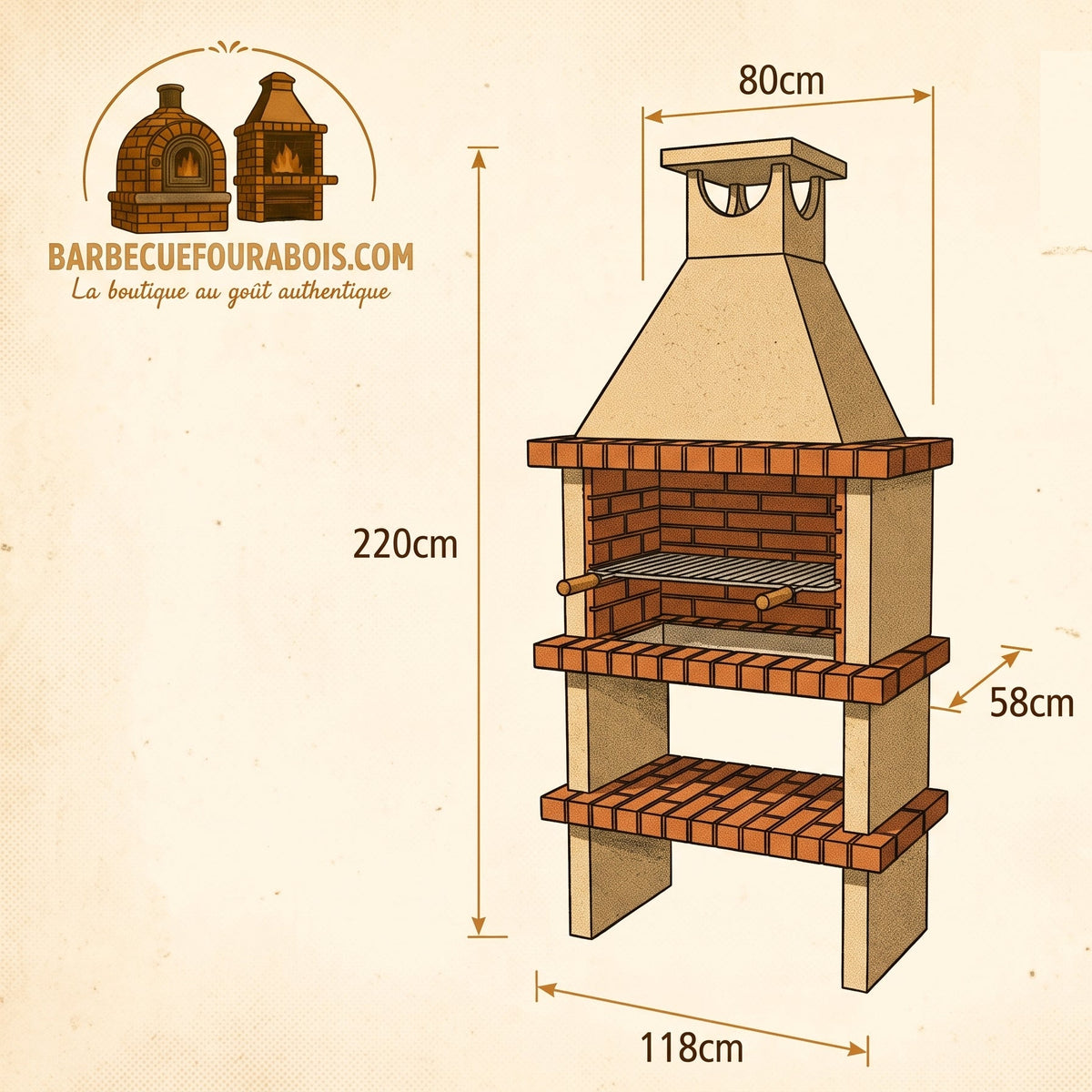 Terra 25 – Barbacoa de piedra reconstituida con parrilla de 80 cm (acero inoxidable opcional)