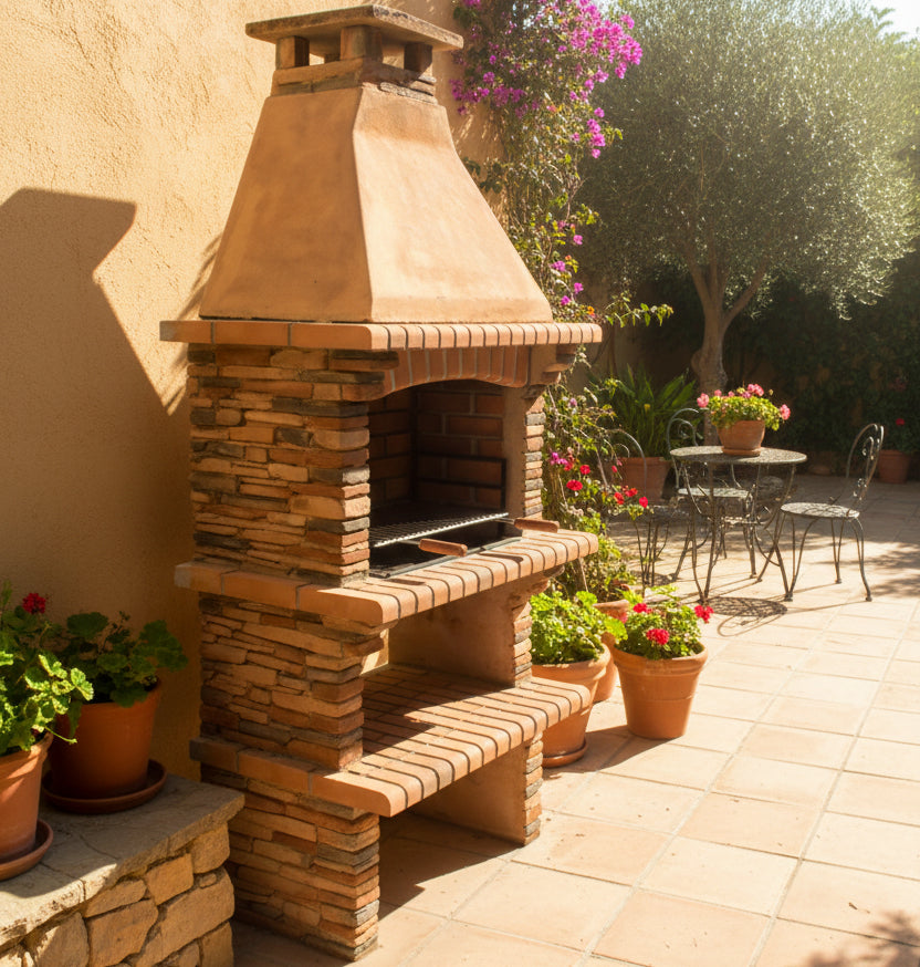 Barbacoa Riviera 400 de Piedra Reconstituida – Parrilla Regulable, Estilo Mediterráneo